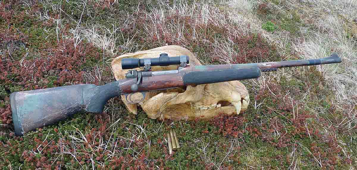 Phil’s favorite brown bear rifle for the past three decades is a  .458 Winchester Magnum.